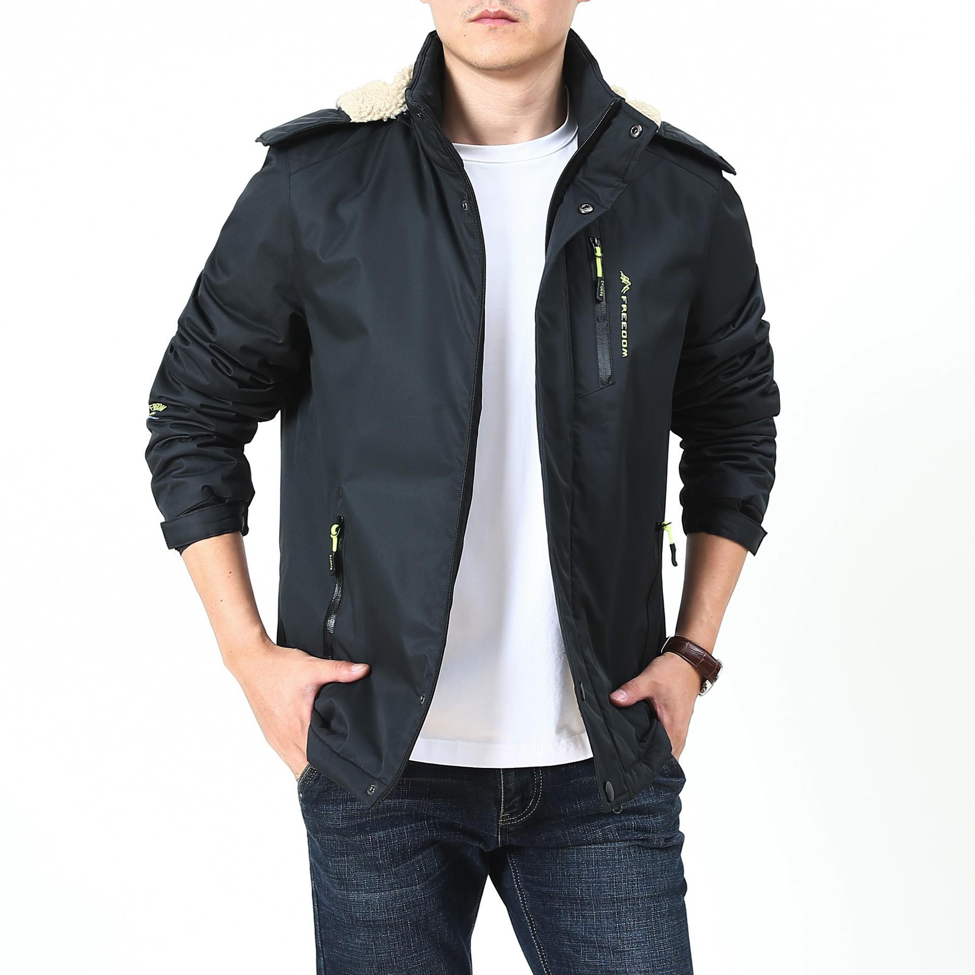 Мужская повседневная куртка с хлопковой подкладкой и теплой шерстяной шапкой Куртка — фото 4