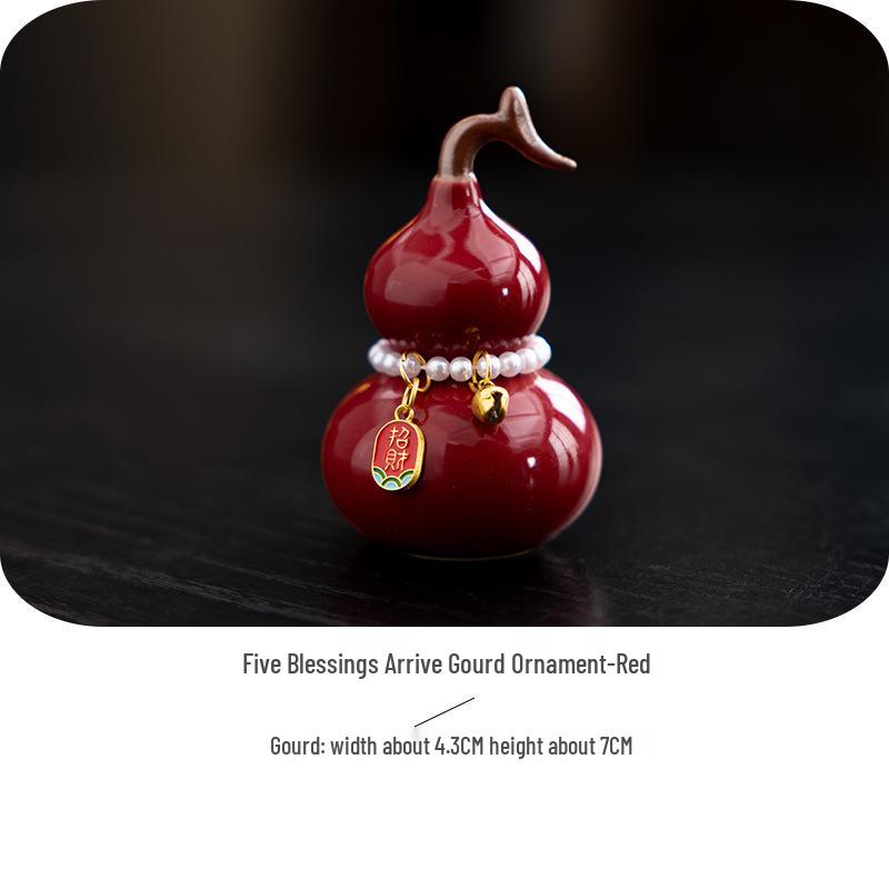 Prosperity and Fortune Ceramic Gourd Tea Pet Ornament for Tea Table and Room Decoration