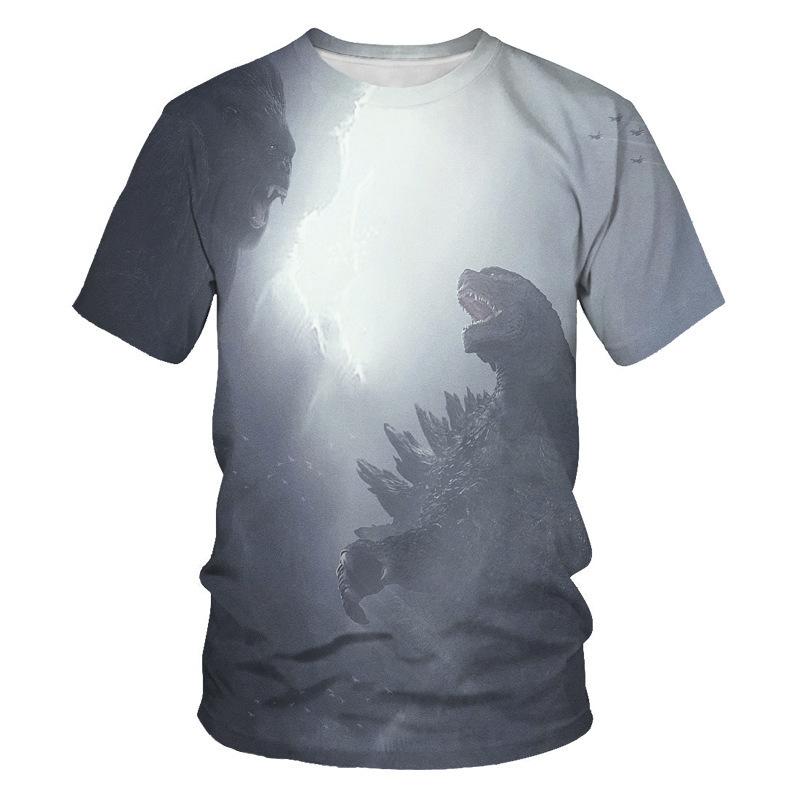 Summer Round Neck 3D Godzilla Pattern Printed Top Fashionable Casual Short Sleeved Children's Boy T-shirts