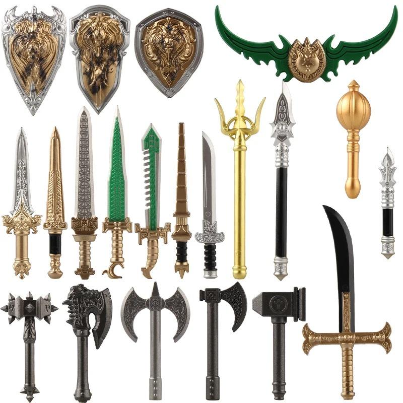 MOC Medieval Weapon Knight Building Block Accessories Character Helmet Hat Academic Gown Axe Sword Shield Brick Toy Gift K073