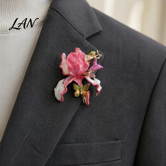 Delicate Luster Pin Iris Butterfly Brooch, Retro Enamel Flower Fairy Lapel Pin, Oxidation Resistant Brooch Vintage Style for Women Coat Dress