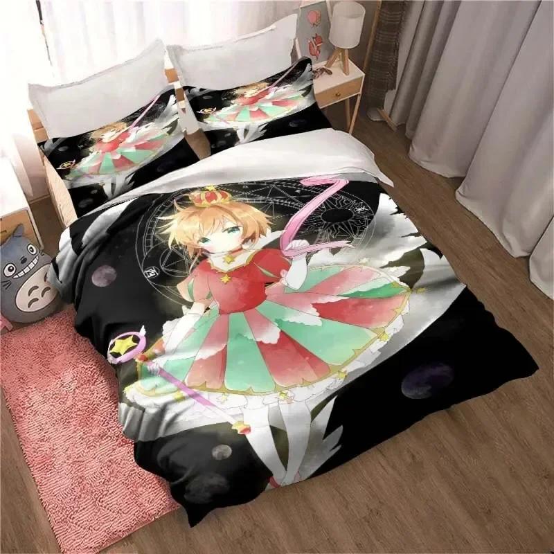 Anime Cardcaptor Sakura Kids Adult Printed Bed Set Duvet Cover Pillowcase Bedding Set Bed Linen Sheet Quilt Cover Full King Size