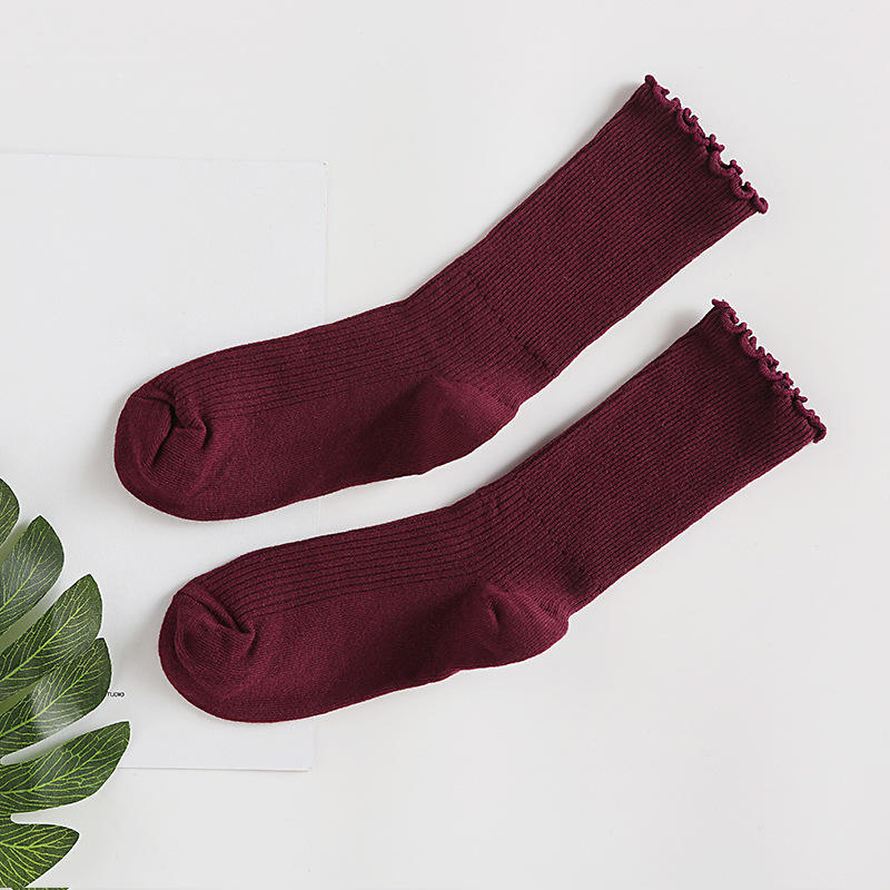 Japanese Retro Ruffled Cotton Socks Women Solid Color Ankle Boot Styling Harajuku Christmas Girlfriend Gift Pink Yellow Cute