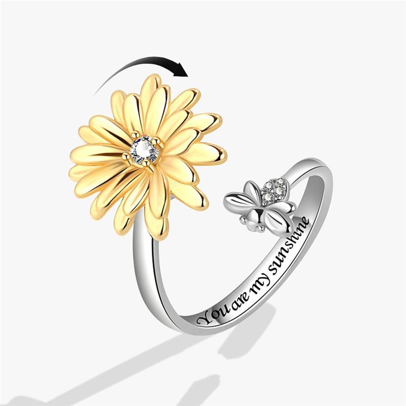 Fidget Spinner Ring Angst für Frauen Kristall Blume Auge Stern Mond Planet Ringe Drehen Anti Stress Verlobung Schmuck