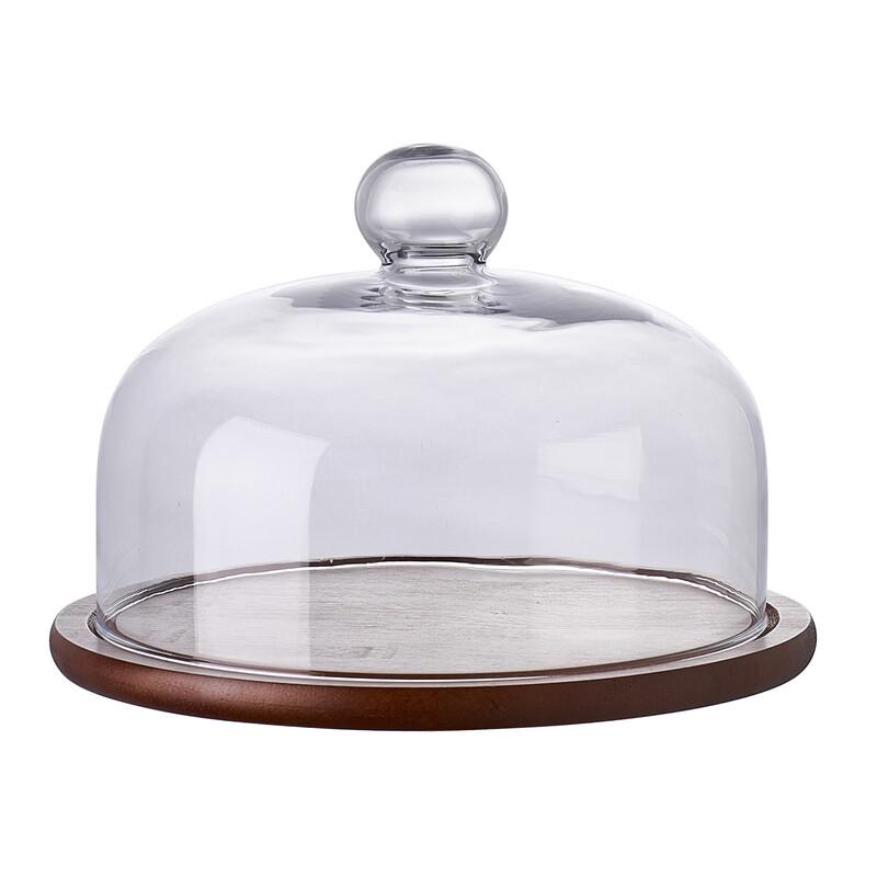 Abay Wooden Cake Stand with Glass Dome