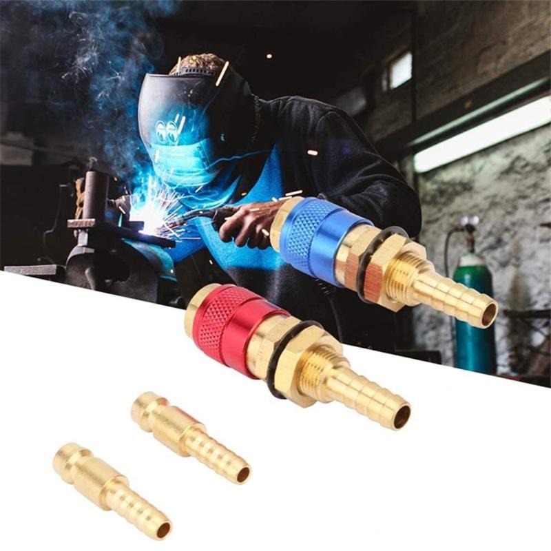 2Pcs Quickly Disconnects Brass Adapters M6/M 8/M10 Size For TIG Welding Machine Gas Water Flows Welding Torches Connectors