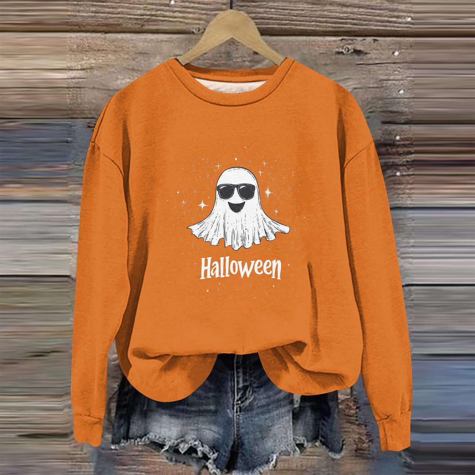 

Женская мода с длинным рукавом и принтом на Хэллоуин с круглым вырезом S оранжевый