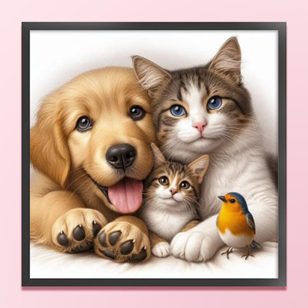 Vollstickerei Öko-Baumwollgarn 11CT Gedrucktes Katzen-Hunde-Kreuzstich-Set 40x40cm