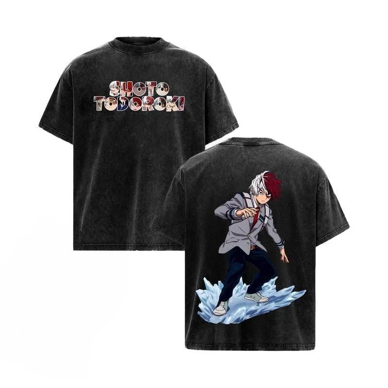 My Hero Academia Midoriya Izuku Printed Tee Men Women Retro Washed T-shirts Casual Cotton T Shirt Loose Clothing Harajuku Tshirt