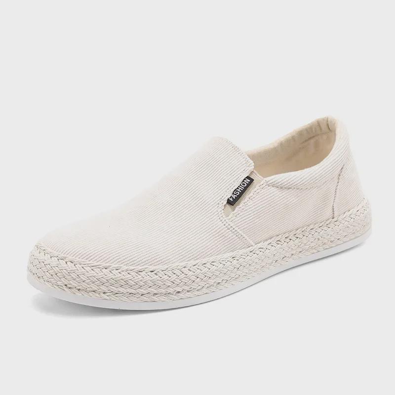 Tênis Casuais Slip-On de Lona Brancos Masculinos para Primavera, Respiráveis Estilo Old Beijing