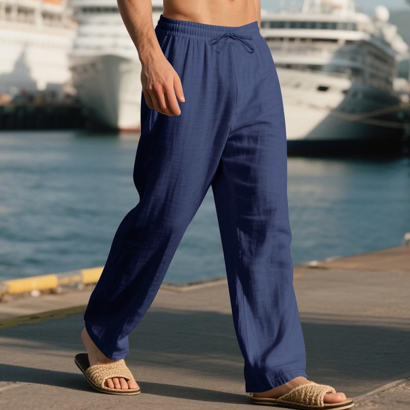 Men's Autumn Cotton Linen Breathable Straight Leg Trousers - Loose Fit Casual Sports Pants
