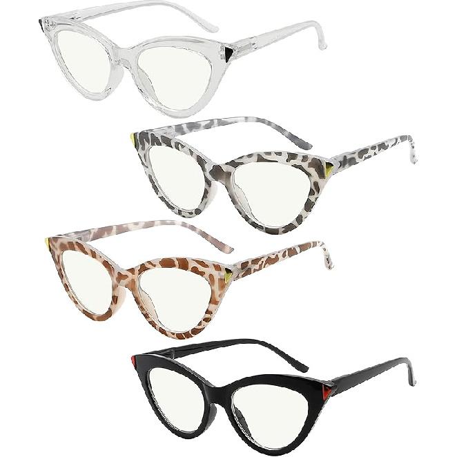 Eyekepper 4-Pack Progressive Multifocus Reading Glasses Blue Light Blocking for Women Cat-eye No Line Multifocal Readers 3.5 x