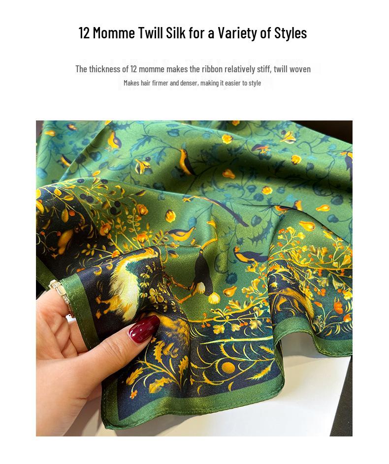 Floral Ditsy Print Ruffled Edge Mulberry Silk Scarf - 70" Square Neckerchief for Women