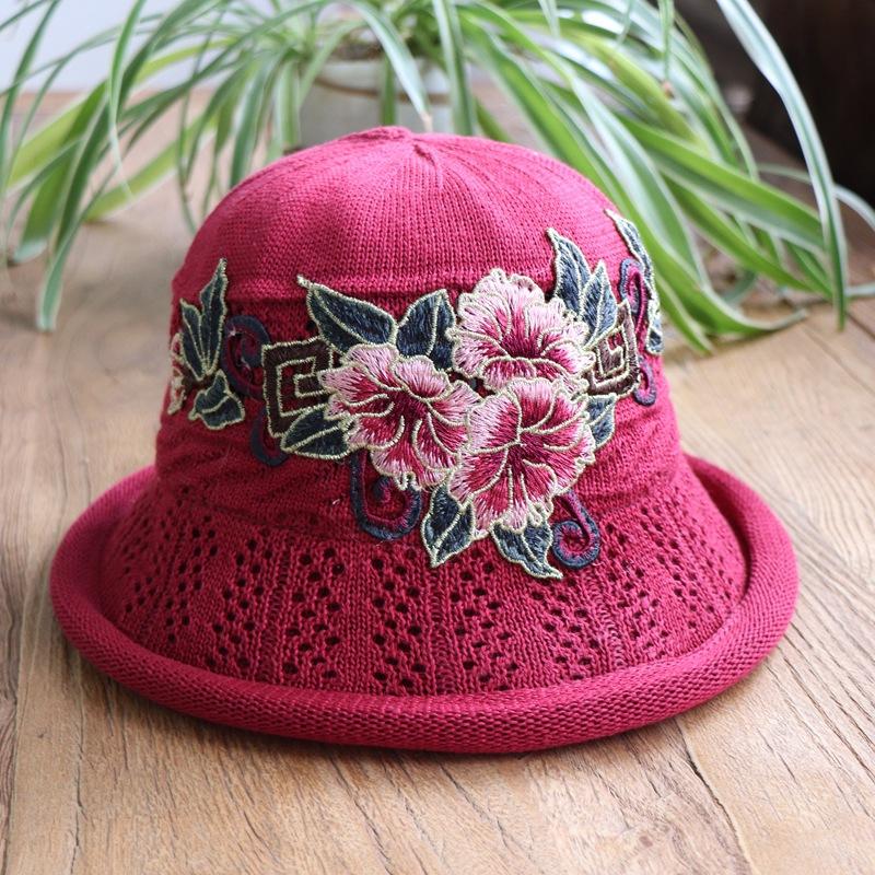 Vår og sommer etnisk vind broderi blomst sammenleggbar hatt dame strikkelue sandbøttehatt