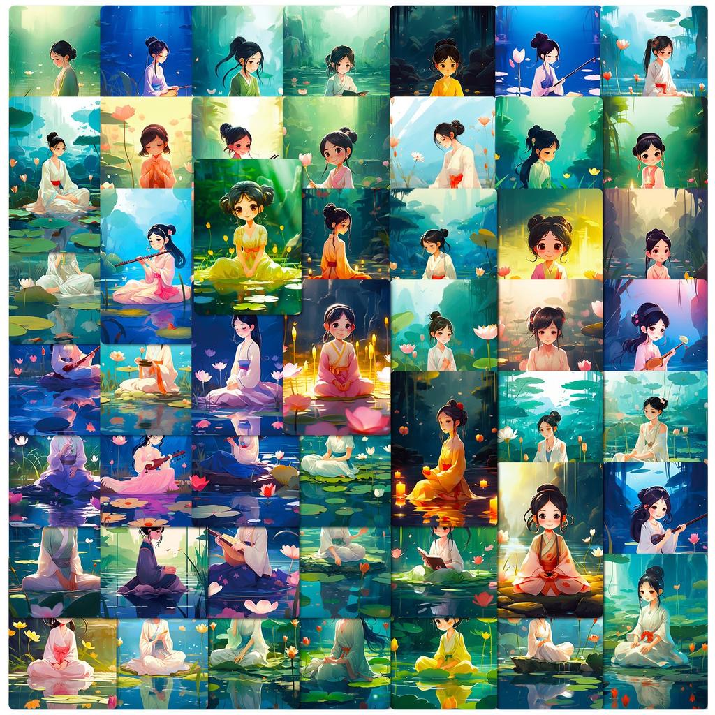 50 Buddhist Girl Stickers Cartoon Cartoon Animated Ancient Style Decoration Notebook Paper Pray DIY