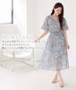 Sleeping Sheep Short Sleeve Summer Button Floral Long Plus Junior High Floral Short Sleeve Dress, Chiffon, Flared, Blue, Pattern, Knee-Length, Print,