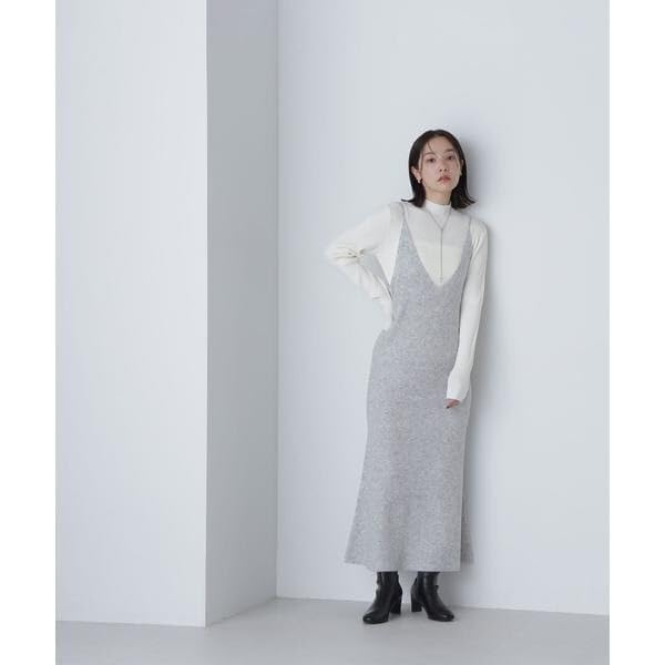 Beauty Casual Dress Knit Cami Dress Set for Blue X Charcoal [Natural Basics] Women,