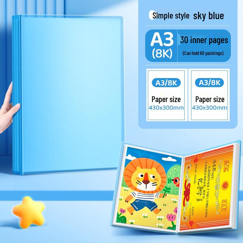 Art Portfolio Album: A3/A2/8K/4K Insert Type with 8 Storage Pockets for Children's Artwork