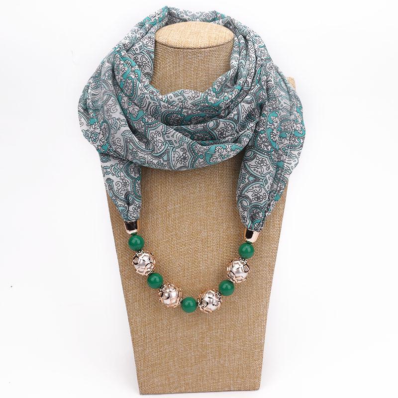 Floral Print Scarf Necklace with Beaded Chain – Elegant Women’s Fashion Jewelry & Versatile Infinity Scarf