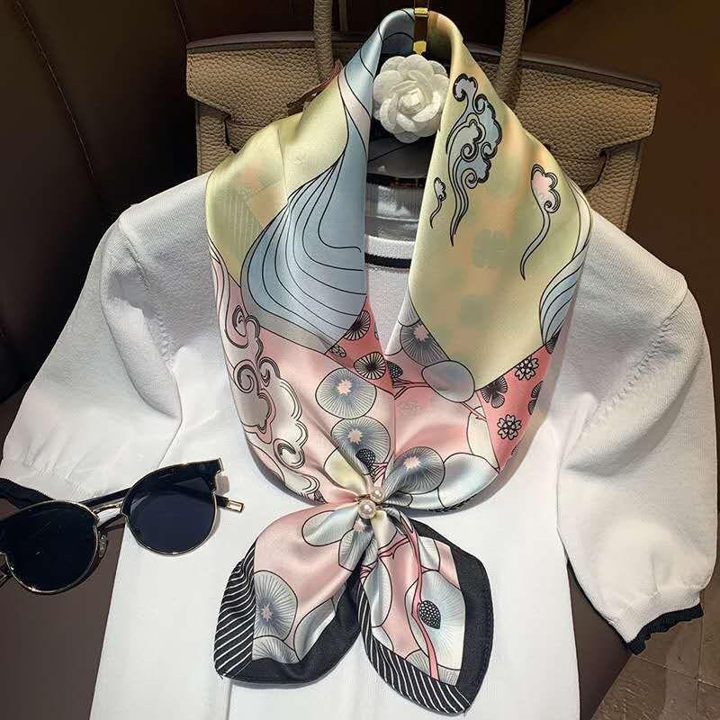 71 * 71 Square Scarf Simulation Silk Year Spring and Autumn Fashion Temperament Printed Silk Scarf Korean Version Women's Versatile Scarf