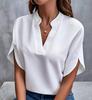 2026 Summer V-Neck Women's Solid Color Casual Short-Sleeved Pullover Shirt - European and American Style