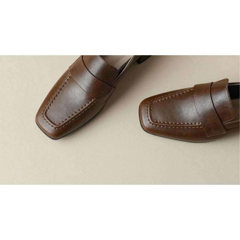 Women's Soft Leather Loafers Spring Autumn Soft Slip On Chunky Heel Versatile Loafers Women British Style Shoes