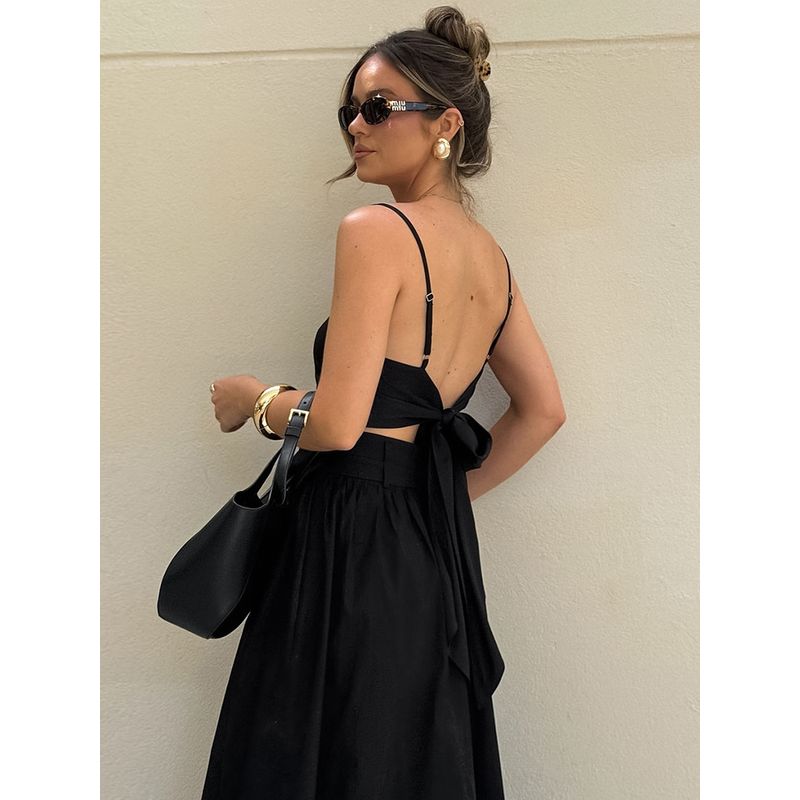 Fashion Women's Suit Sling Tops Open Back Casual Black Loose Long Dress 2025 Summer