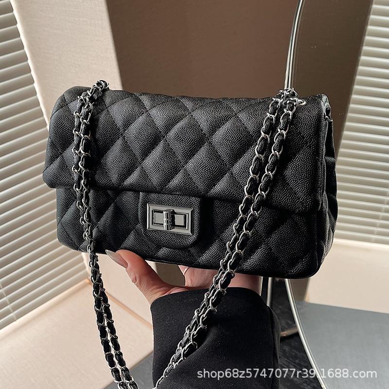 Lingge embroidery thread shoulder bag bag women's 2025 new silver small square bag ins texture niche PU chain underarm bag