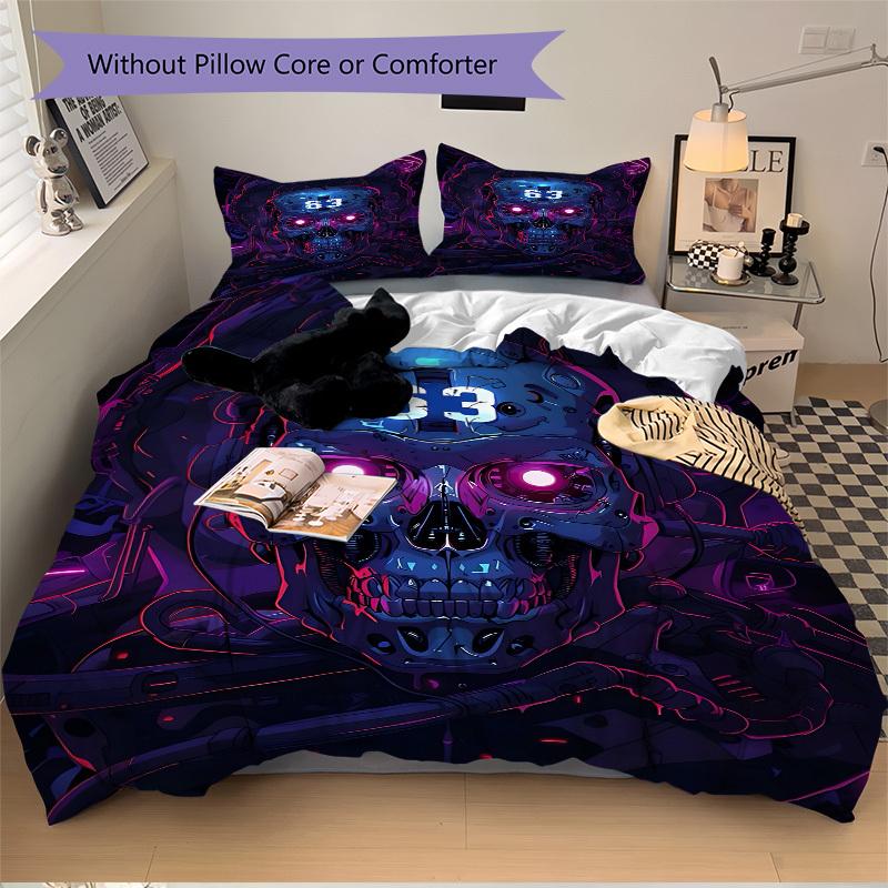 3pcs Cyberpunk Skull Bedding Set, Includes 1 Comforter + 2 Pillowcases, Without Pillow Inserts, Soft Comfortable, Lightweight Breathable, Pr