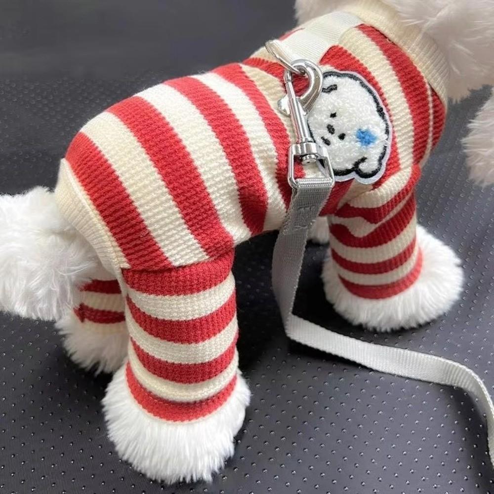 Cute Soft Cotton Striped Dog Jumpsuit Four Legs Anti-Shedding Puppy Clothes Breathable Pet Pajamas Pet Supplies