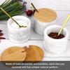 Marble Salt Cellar Box with Bamboo Lid & Metal Spoon, Modern Stone Salt or Pepper Sugar Spice Seasoning Bowl Container Jar Holder Well Keeper Dish
