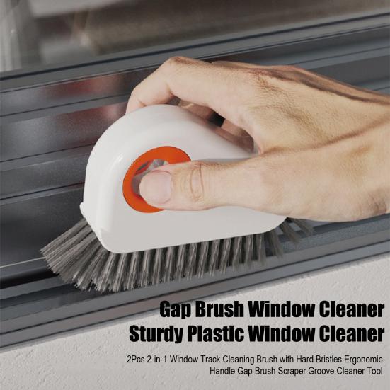 2Pcs 2-in-1 Window Track Cleaning Brush with Hard Bristles Ergonomic Handle Gap Brush Scraper Groove Cleaner Tool