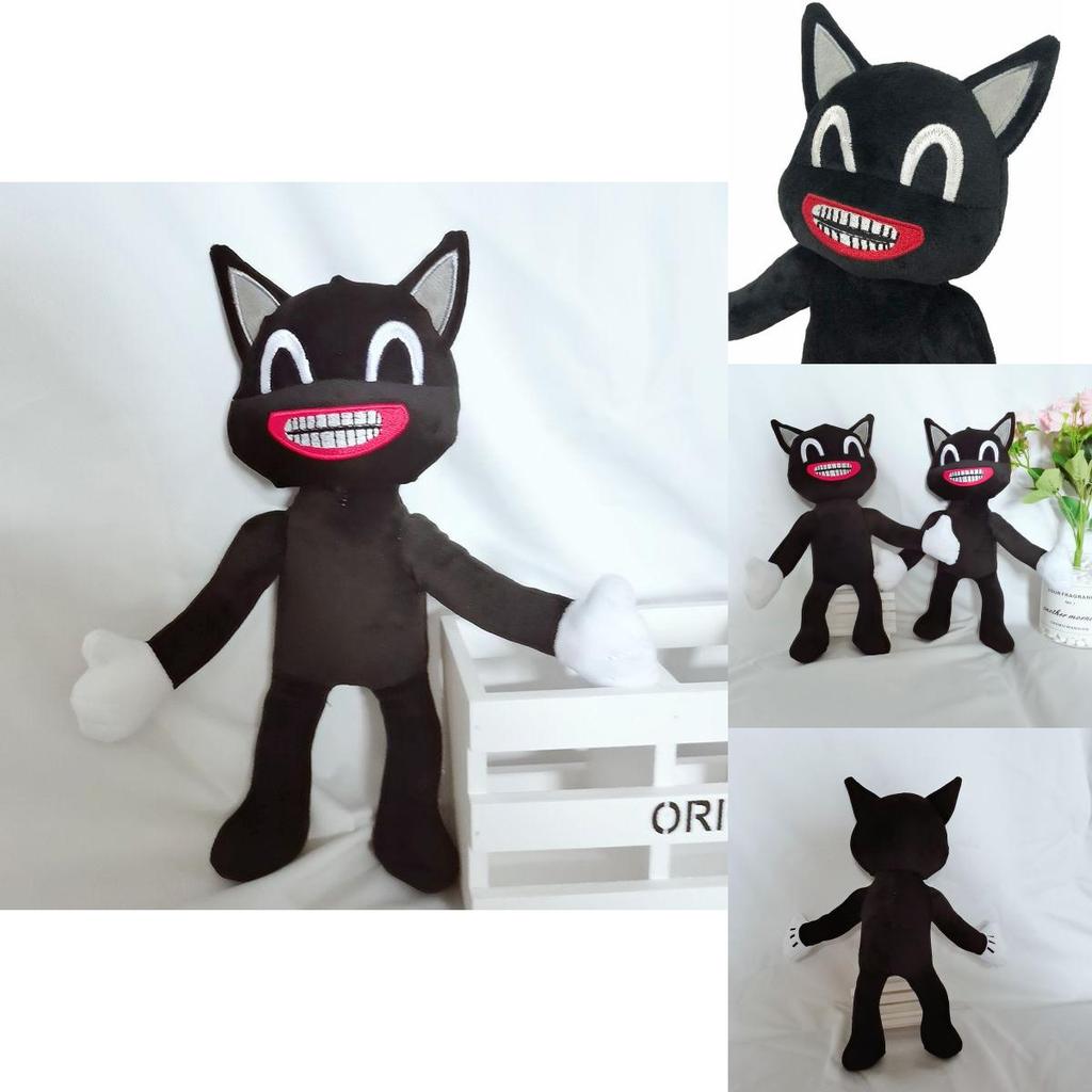 Adorable Black Cartoon Cat Plush Toy Stuffed Doll Perfect For Halloween Decorations
