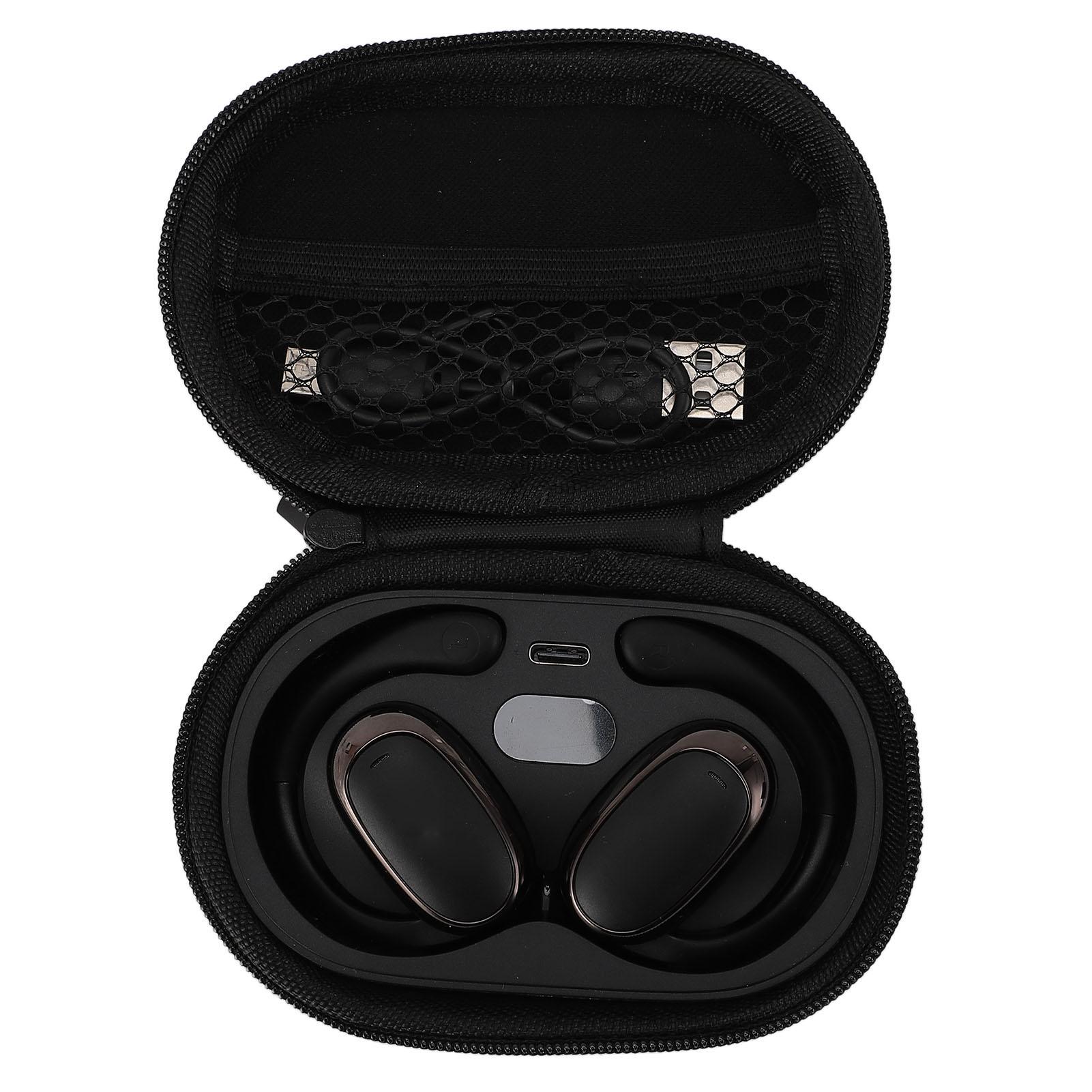 

Беспроводные наушники-вкладыши Bluetooth с заушниками и тканевым светодиодным дисплеем, чехол для зарядки чёрный