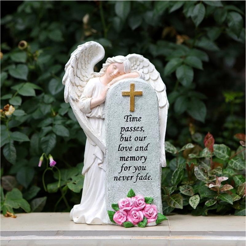 Handcrafted Religious Link Monument Cemetery Ornament Detailed Angel Figure Underweight Resin Sculpture For Gardens