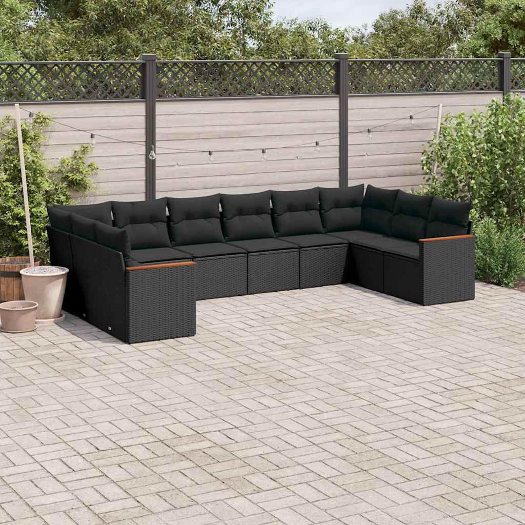 Vidaxl 10-Cz. Set da Giardino, Cuscini Rattan Nero Pe