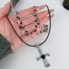 Gothic Cross Pendant Choker Necklace Heart Double Layer Necklace Rhinestone Necklace  Girls