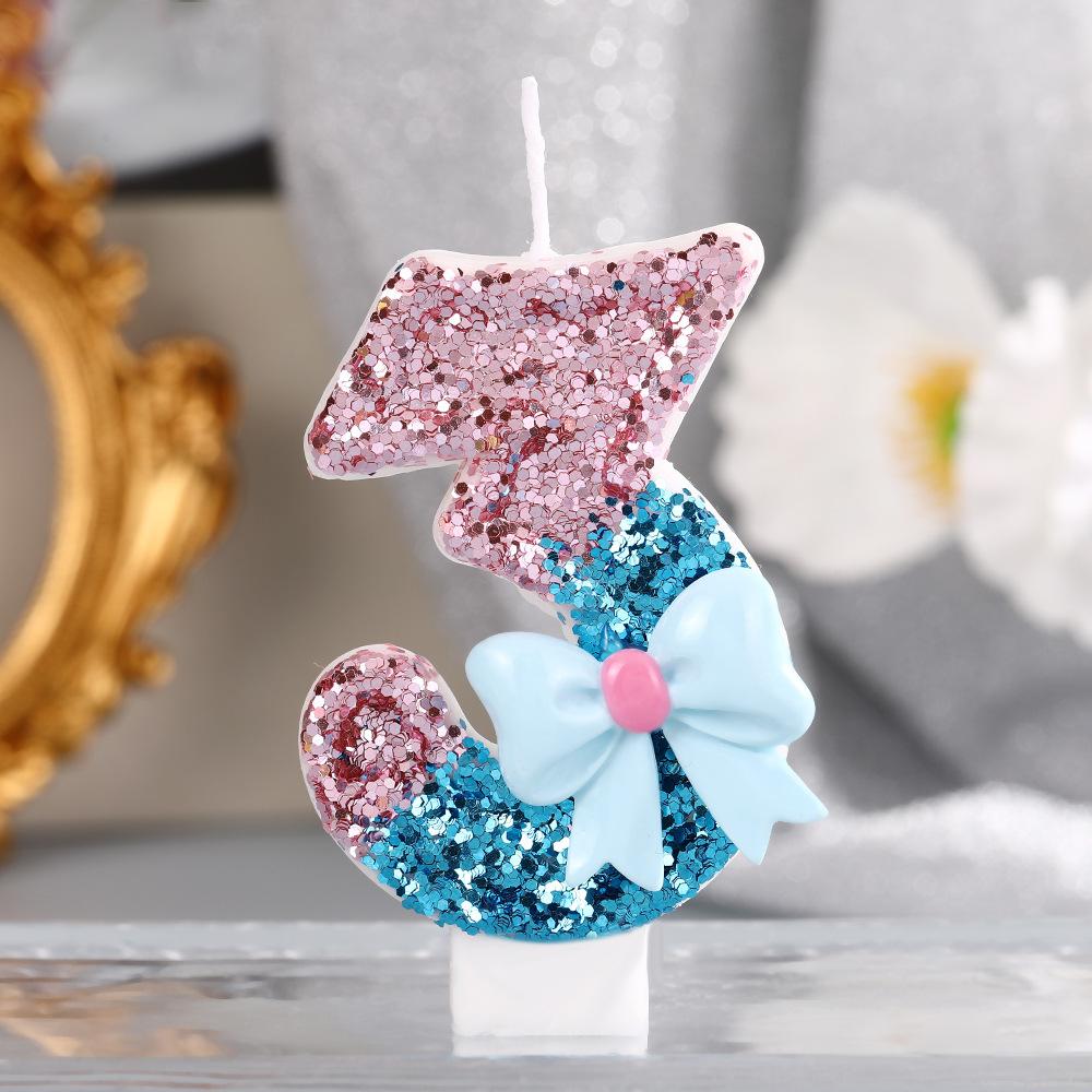 

0-9 Birthday Digital Candles, 3D Design of Birthday Candles, Cake, Birthday Party (Blue Bow)
