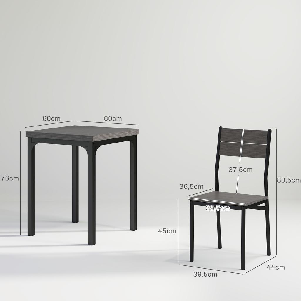 Three-Piece Minimal and Compact Dining Set, Grey Wood Effect