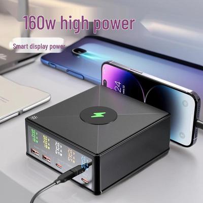 160W Multi-Port Wireless Charging Station with Digital Display for Phones & Tablets
