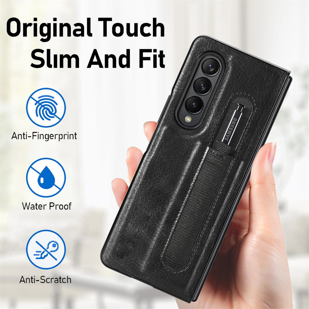 Wysokiej jakości skórzane etui do Samsunga Galaxy Z Fold 4 Smukła konstrukcja z uchwytem na długopis Pokrowiec zabezpieczający przed upadkiem do Galaxy Z Fold 3