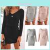 Cozy Deep V-neck Womens Knitted Jumper Sweater Dress For Autumn And Winter