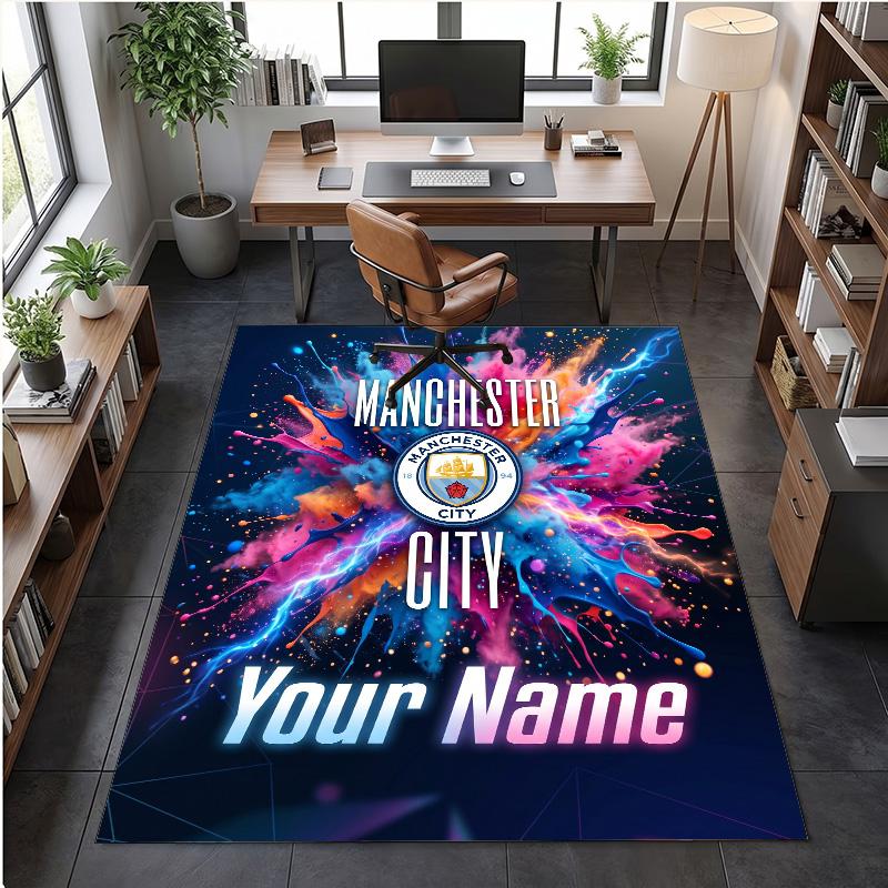 Crystal Velvet Rug Manchester City Print Custom Name Text Floor Mat Home Decor
