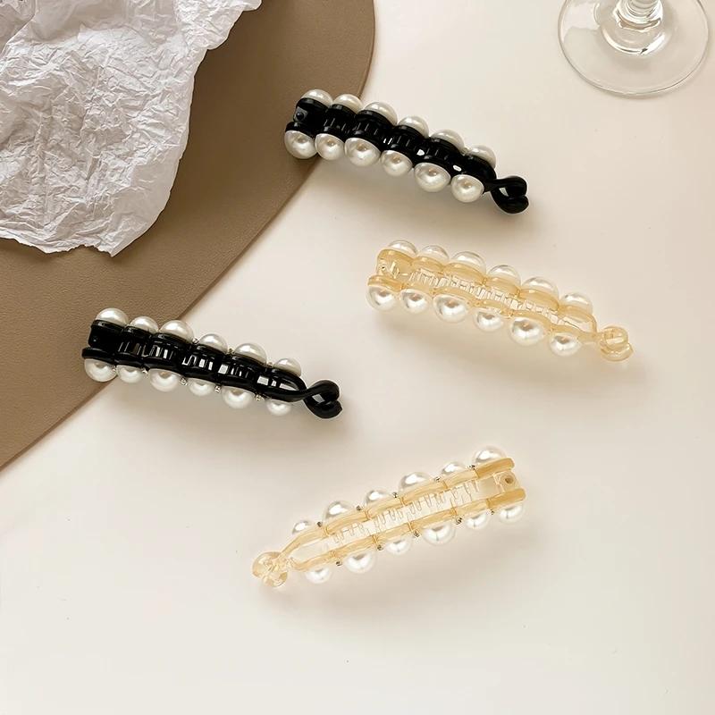 Pearls Hairpins Banana Clip for Women Ponytail Twist Claw Sweet Hairpin Girl Ponytail Barrettes Hairgrips Hair Accessories