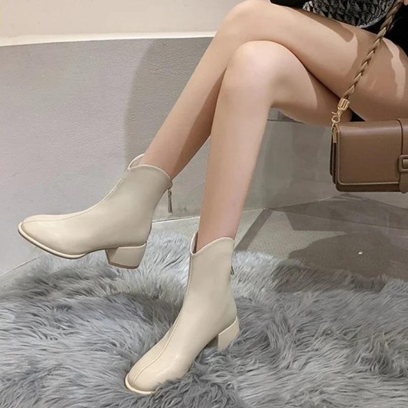 Ankle Boots Women'S Shoes Platform Boots-Women Winter Footwear Zipper Low  Clogs Autumn Rock High Heel  Ladies