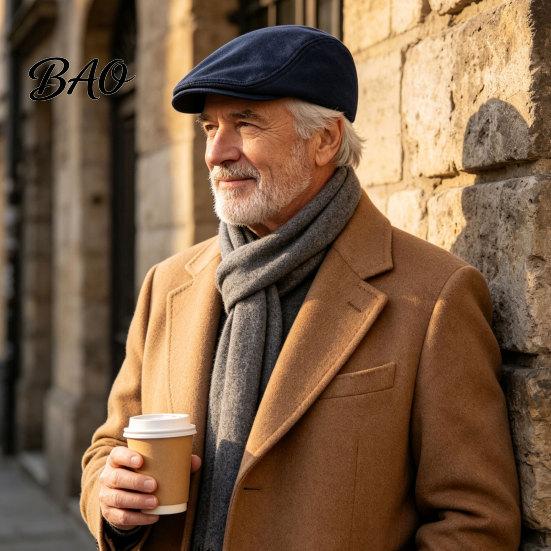 Comfortable Fit Hat Men Woolen Newsboy Flat Cap, Soft Fitted Driving Cabbie Hat, Retro Peaked Cap Style for Spring And Autumn Casual Daily Wear