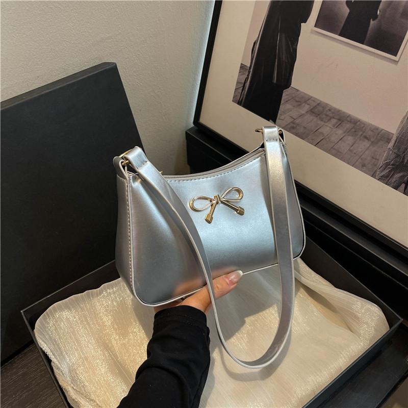 Solid Color Beautiful Bow, Sweet and Advanced Sense of Casual Shoulder Underarm Bag, Simple and Versatile Portable Handbag