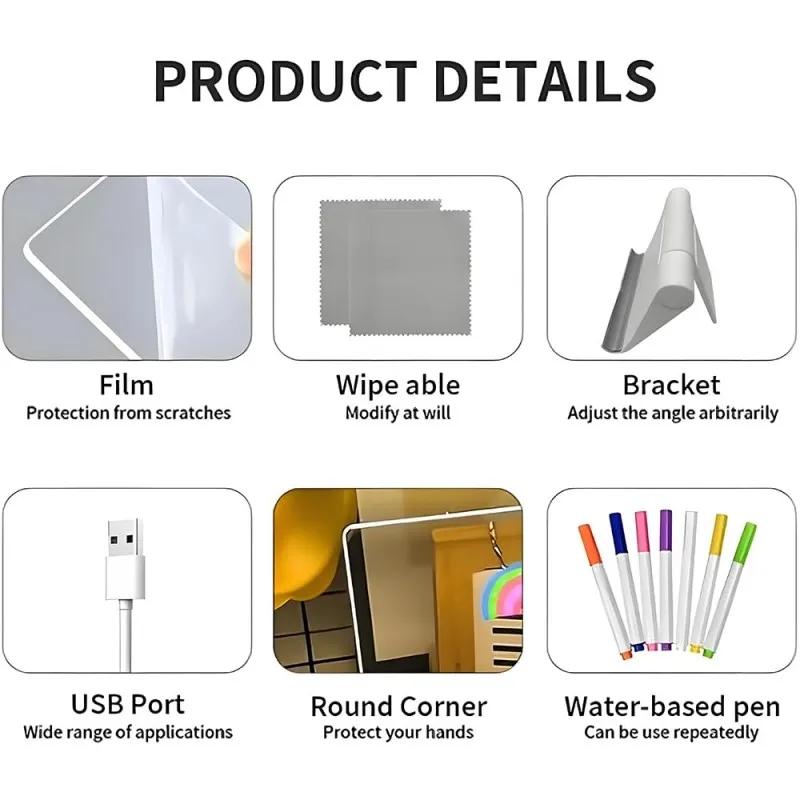 LED Note Board With Night Light Colorful 7 Pens DIY Acrylic Message Board Children‘s Drawing Board For Kids Birthday Gift