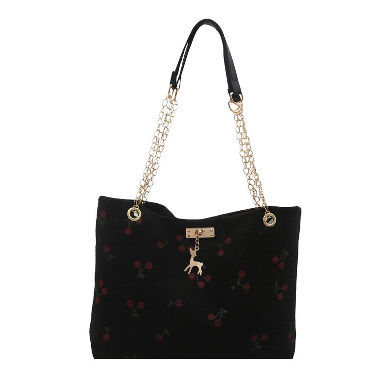 

Cherry Strawberry Shoulder Bag Corduroy Cloth Large Capacity Portable Tote Bag Casual Underarm Bag Portable Women s Bag чёрный