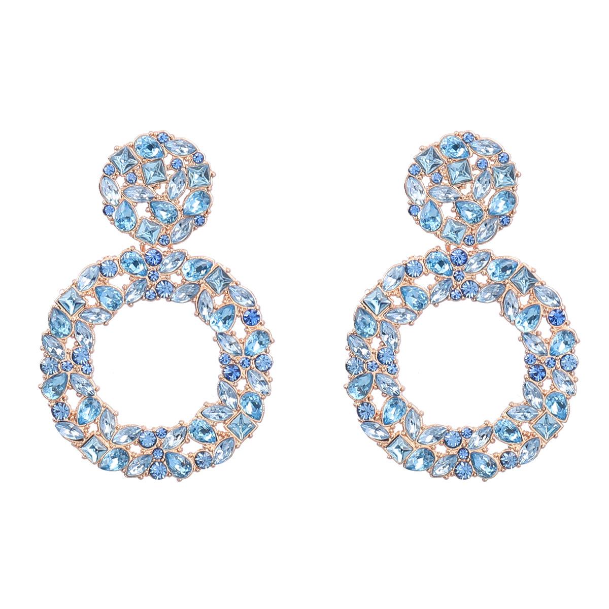 

Pinkdudu европейские американские серьги-подвески из сплава со стразами, многослойные, преувеличенные круглые серьги PD2189 синий